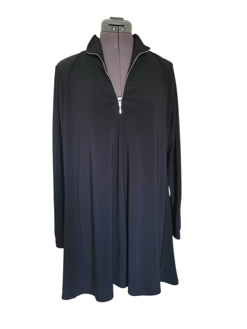 Sympli Black Zip-Front Tunic with Stand Collar